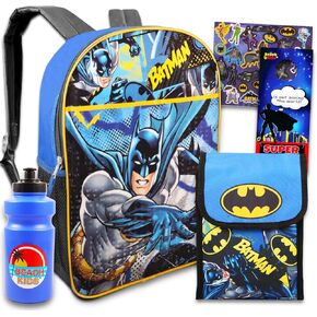 مجموعة حقيبة ظهر باتمان وصندوق الغداء للأطفال الأولاد ~ 7 قطع من حقيبة باتمان المدرسية الفاخرة مقاس 16 بوصة، وحقيبة الغداء، والملصقات، والمزيد (حزمة اللوازم المدرسية باتمان) in Kuwait