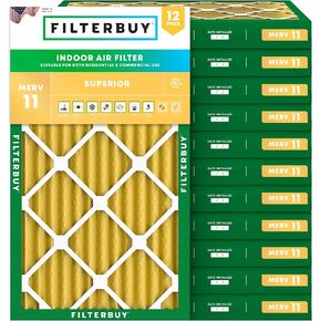 Filterbuy 16x30x2 Air Filter MERV 11 Allergen Defense (12-Pack), Pleated HVAC AC Furnace Air Filters Replacement (Actual Size: 15.88 x 29.88 x 1.75 Inches)