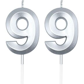 Silver 99th Birthday Candles for Cakes, Number 99 9 Candle Cake Cupcake Topper for Birthday Anniversary Party Decoration