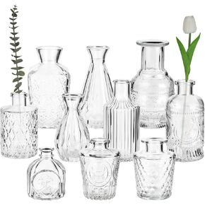 hanmir Glass Bud Vases Set of 10,Clear Bud Vases in Bulk,Vase for Flowers,Small Vases for Centerpieces,Vintage Glass Bottles for Wedding Home Table Decor