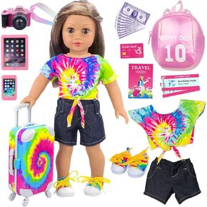 Ecore Fun 9 PCS 18 inch Doll Clothes and Accessories Set Included Doll Clothes Skateboard Backpack Shoes Etc Perfect for 18 inch Girl Dolls for Your Child