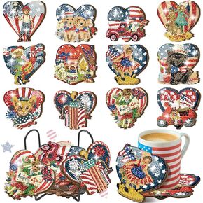 FoldTier 12 Pcs Vintage Valentine's Day Diamond Art Painting Coasters Kits with Holder Valentine DIY Diamond Art Coaster Diamond Painting Ornament Kits Diamond Painting Kits Supplies for Adults Gift