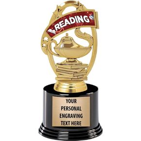 Crown Awards Reading Trophies with Custom Engraving, 7.25" Personalized Reading Award Trophy On Deluxe Round Base Prime