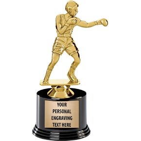 Crown Awards Boxing Trophies with Custom Engraving, 7.25" Personalized Male Boxer Award Trophy On Deluxe Round Base Prime