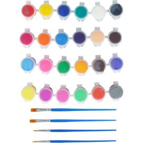 Mini Acrylic Paint Set of 124 Units - Pack of 4 Painting Set - 24 Paint Colors - Each with 4 Paint Brushes Set – Washable Paint with 12 Acrylic Paint Markers for Art-Class, Christmas, and Party Favors