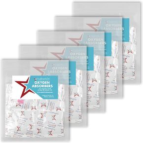 500cc Oxygen Absorber Compartment Packs - Food Grade - Food Preservation - Long-Term Food Storage Guide Included - 100 Count in 20 Compartment Packs