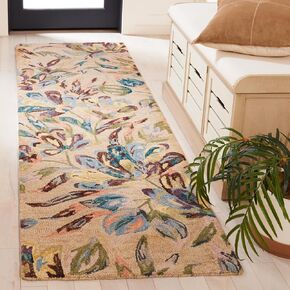 SAFAVIEH Blossom Collection Runner Rug - 2'3" x 8', Beige & Purple, Floral Design, Handmade Wool, Ideal for The Living Room, Bedroom, Dining Room (BLM462B-28)