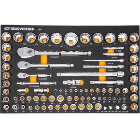GEARWRENCH 83 Piece Mechanics Tool Set with EVA Foam Tray | 1/4'', 3/8", 1/2" Drives | 90-Tooth | SAE & Metric | 86529
