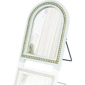 Farmhouse Vintage Arch Mirror – 8.66x11.8" Makeup Vanity Mirror, Antique Decorative Metal Stand, Retro Wood Desktop Dressing Mirror for Countertop, Bedroom, Bathroom, Living Room (Natural)
