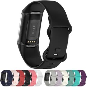 Compatible with Fitbit Charge 6/Charge 5 Replacement Band, Replacement Silicone Wrist Strap Bracelet Band, Soft And Durable(Black/Large Size)