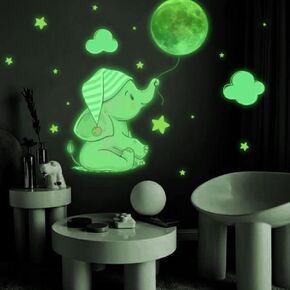 AUNMAS 2 Set Luminous Elephant Wall Stickers, in The Dark Moon Cute Elephant Wall Decal DIY Kids Room for Bedroom Ceiling Decoration, Accompany Child into Dreamland