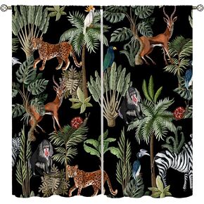 Animal Kids Curtains, Jungle Safari Wildlife Print Pattern, Boys Girls Bedroom Living Room Blackout Curtains42X45 Inch, Style-5
