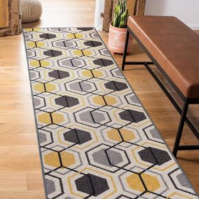 Rugshop Contemporary Geometric Stripe Carpet for Living Room,Bedroom,Home office,Kitchen Non-Slip Runner Rug (Non-Skid) 2' X 7' (22" X 84") Yellow