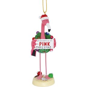 Cape Shore Pink Flamingo in Santa Hat Dreaming of a Pink Christmas Holiday Ornament