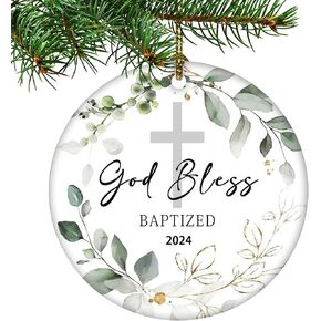 Baptism Gift for Girl God Bless Christening Ornament Baptism Ornament Goddaughter Gift Christened Keepsake Boy Baptism Gift Baptism Christening Keepsakes 2024(Silver God Bless)