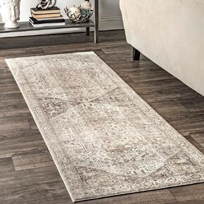 nuLOOM Harriet Vintage Medallion Fringe Area Rug - 2x12 Runner Rug Traditional Neutral/Beige Rugs for Living Room Bedroom Dining Room Entryway Hallway Kitchen