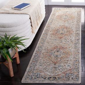 SAFAVIEH Silverado Collection Runner Rug - 2' x 8', Ivory & Blue, Oriental Vintage Distressed Design, Non-Shedding & Easy Care, Ideal for High Traffic Areas in Living Room, Bedroom (SVD110A)