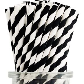 Forest Green Striped Paper Straws, [100 Pack] Premium Disposable Green And White Striped Paper Drinking Straws for Christmas Spring Party Supply