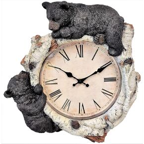 Black Bear Cubs on Birch Woodland Style Wall Clock Cabin Lodge Decoration 13.3" (H)