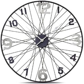WHW Whole House Worlds Tour de France Bicycle Wheel Clock, Analog, Wall Mounted, Hand Crafted of Stainless Steel, Iron, Over 2 Ft Diameter (27.5 Inches) 1 AA Battery (Not Included)