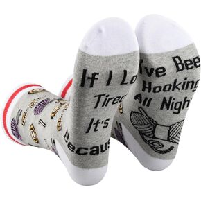 PXTIDY 1Pair Crochet Gift Socks Crochet Lovers Gift If I Look Tired It's BecauseI've Been Hooking All Night Sock