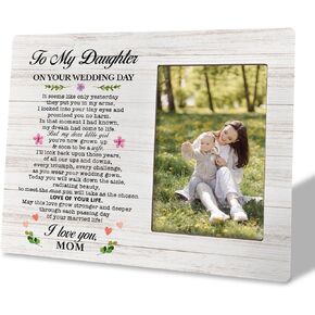 HiLus For Daughter Photo Frame Gifts, Wooden Picture Frame Gift, Mom to Bride Daughter Present on Wedding Day, Memorable Wedding Gift for Daughter, Beautiful Photo Frame Gift for Bride from Mother