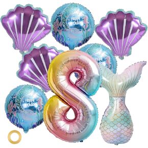 QEEYON Mermaid Party Balloons Decorations Set Under the Sea Balloons Birthday Party Balloons Decorations 18 inch Mermaid Tail Balloon Sea Shells Balloons Round Mermaid Balloons for Girls Baby Shower