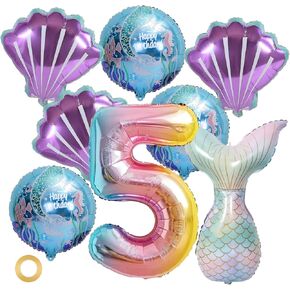 QEEYON Mermaid Party Balloons Decorations Set Under the Sea Balloons Birthday Party Balloons Decorations 18 inch Mermaid Tail Balloon Sea Shells Balloons Round Mermaid Balloons for Girls Baby Shower