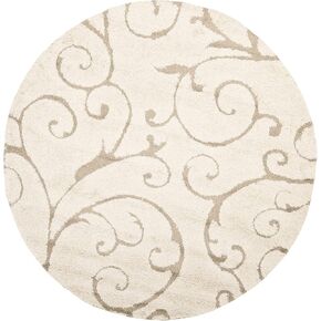 SAFAVIEH Florida Shag Collection Area Rug - 6'7" Round, Cream & Beige, Scroll Design, Non-Shedding & Easy Care, 1.2-inch Thick Ideal for High Traffic Areas in Living Room, Bedroom (SG455-1113)