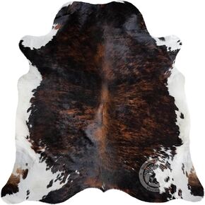 Sunshine Cowhides 100% Genuine Dark Brindel White Belly Cowhide Rug - Modern Style Animal Skin Rug & Floor Carpet for Living Room, Bedroom, Kitchen & More - Large (6x7-8ft)