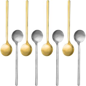 Pack of 8, Gold Plated Stainless Steel Espresso Spoons, findTop Mini Teaspoons Set for Coffee Sugar Dessert Cake Ice Cream Soup Antipasto Cappuccino, 5.3 Inch