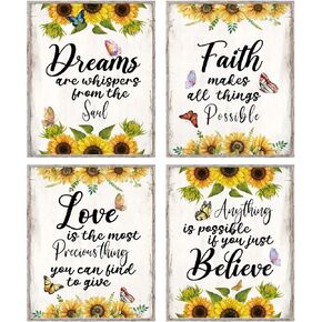 MTL HOE Inspirational Quote Wall Art Decor For Women, Positive Quote Butterfly Pictures Wall Decor Posters, Sunflower Wall Decor For Girls Bedroom, Motivational Saying Art Print Set of 4, 8x10 In