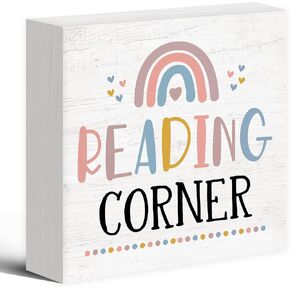 Boho Classroom Wood Box Sign Desk Decor, Inspirational Kids Learning Wooden Block Sign Decorations for Home Classroom Playroom Nursery Reading Nook Reading Room Wall Tabletop Shelf Decor