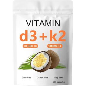 Vitamin D3 K2 10000 IU, 2-in-1 Vitamin D3 K2 Supplement Softgel, 10000 IU VIT D3 + 200 MCG Vitamin K2, Replenish Vitamin D3 K2 Coconut Oil Softgels, Vitamin D3 K2 Supplement Softgel
