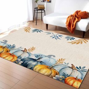 Fall Area Rug 2x3 Ft Thanksgiving Pumpkins Golden Sunflowers Washable Area Rugs Vintage Floral Leaves Non Shedding Floor Carpet Rubber Backing Non-Slip Indoor Mats for Living Room Bedroom Kitchen