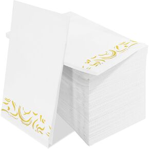 100 Pack Paper Hand Towels for Bathroom Guest Towels Soft Absorbent Paper Napkins Disposable Dinner Napkins Plates Party Supplies Decorative Kitchen Parties Events Guestrooms Restrooms Gold and White