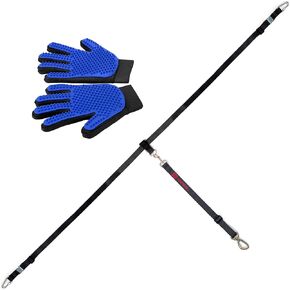 Pudello Way Two Dog Truck Bed Cross Tether - Canine Tie Down System - Adjustable Double Safety Leash for Car, SUV or Truck Bed for Dogs - Includes Pair of Pet Grooming Gloves