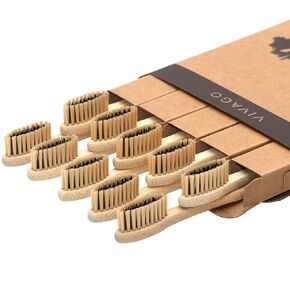Biodegradable Charcoal Bamboo Toothbrushes Soft Bristles for Sensitive Teeth 10 Pack - Numbered for Easy Recognition - Compostable, Eco-Friendly, Natural, Reusable Wooden Toothbrush