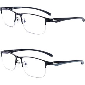 2 Pack Mens Premium Progressive Multifocus Reading Glasses, TR90 Temples Blue Light Blocking Anti UV/Eye Strain Computer Readers No-Line Half Frame Multifocal Eyeglasses, 2.5x