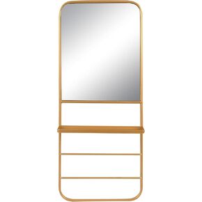 Creative Co-Op Metal Framed Wall Mirror with Shelf and 2 Rods, Gold