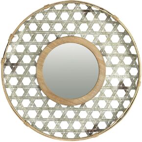 Creative Co-Op Round Metal Wall Wood Frame and Galvanized Finish Mirror