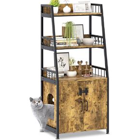 اثاث صندوق فضلات القطط المخفي من كاتراو، اثاث صندوق فضلات كبير مع رف تخزين، خزانة صندوق فضلات القطط الطويلة، اثاث خشبي متين لغرفة الاستحمام، بني ريفي 52 انش in Kuwait