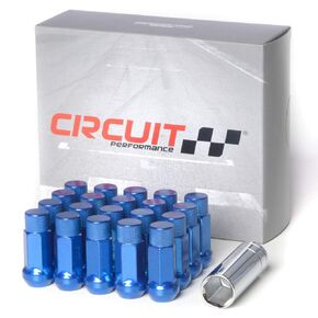 Circuit Performance Forged Steel Extended Hex Lug Nut for Aftermarket Wheels: 12x1.25 Blue - 20 Piece Set + Tool