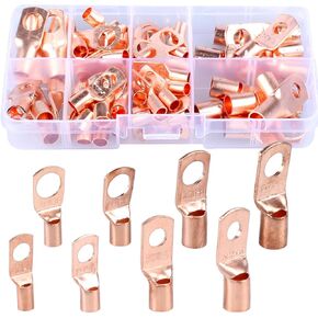 65PCS Copper Wire Lugs kit, Heavy Duty Battery Terminal connectors Cable Ends, Ring terminals Used on AWG10 8 6 4 Cables, 1/4" and 5/16" Ring Eyelets in Kuwait