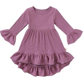 YOUNGER TREE Toddler Baby Girls Fall Clothing Solid Cotton Pit Irregular Skirt Winter Dress Long Sleeve Skirt Outfits