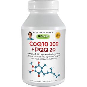 ANDREW LESSMAN Coenzyme Q-10 200 Plus PQQ 20-30 Capsules – Maintains CoQ10 Levels, Optimum Cellular Energy, Promotes Energy Production, Supports Heart, Brain, Liver, Kidney, Pancreas. No Additives