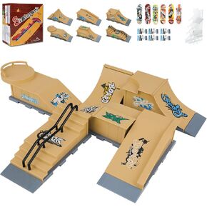 FAYITING Finger Skateboard Park Ramp Set، 6 في 1 Plus 11 Mini Finger Skatepark للوحات الأصابع، ألعاب منحدرات لوح التزلج الدقيقة لتدريب براعة الأصابع، لوح التزلج