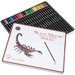 Black Widow Colored Pencils For Adult Coloring - 24 Coloring Pencils With Smooth Pigments - Best Color Pencil Set For Adult Coloring Books And Drawing