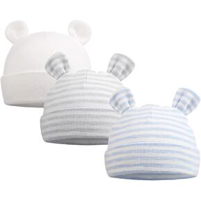 Original Cotton Newborn Hats for Girls Striped Preemie Baby Hats Bear Ears Infant Boys Beanies 0-6 Months