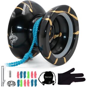 MAGICYOYO Professional Unresponsive Yoyo N11 Alloy yoyo Metal YoYo Ball Bearings with Bag+Glove+5 Strings (Black with Golden)